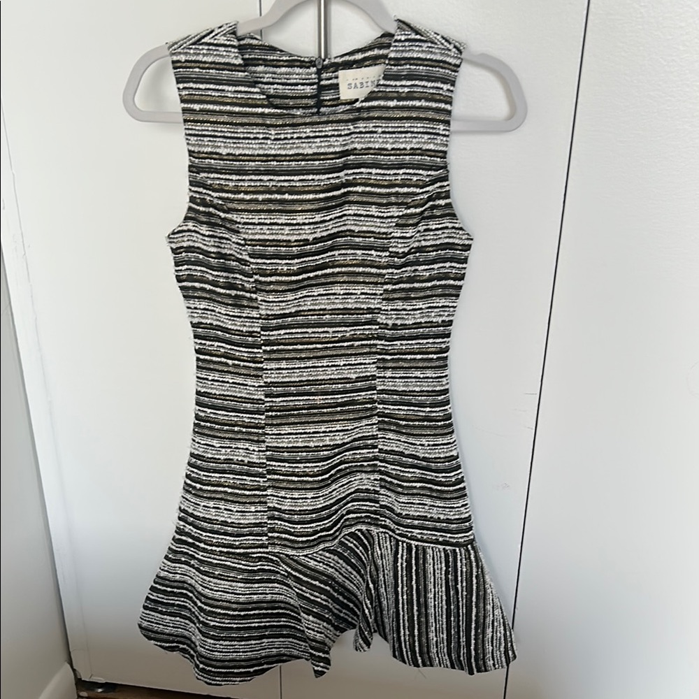 Sabine Tweed Black, Gold & White Scoop Neck Mini Dress Size XS